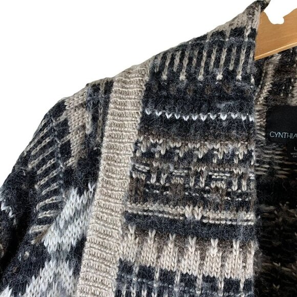 CYNTHIA ROWLEY Brown and Black FAIR ISLE Alpaca Blend Long Cardigan Size Large - Picture 3 of 6
